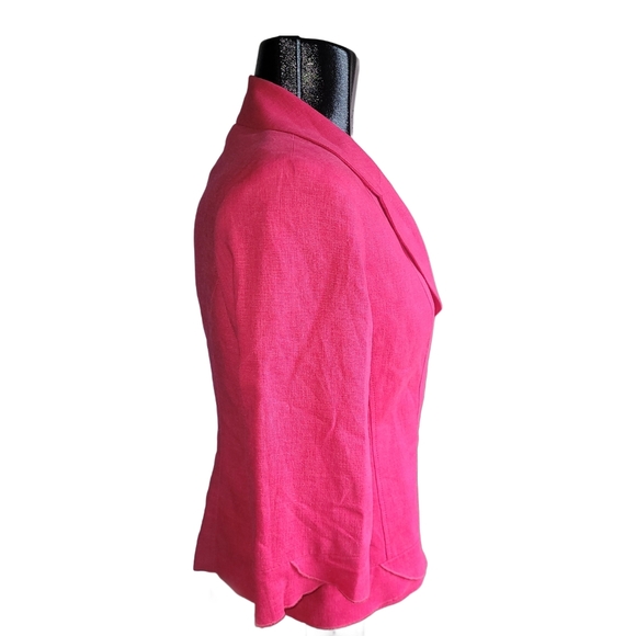 Laura Petites Dark Pink Linen Blend Cropped Sleeve Blazer 8 - Picture 3 of 6